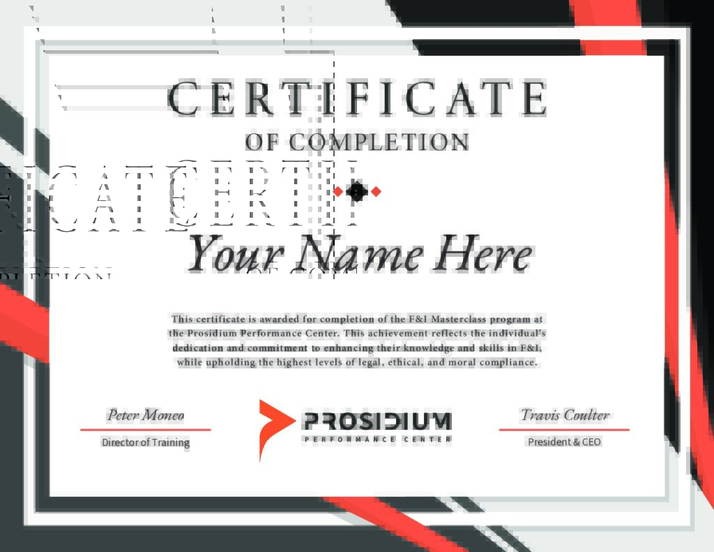 Sample Prosidium Performance Center Certificate of Completion